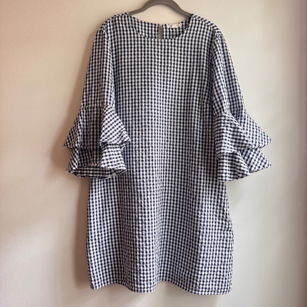 beachlunchlounge Black and White Gingham Ruffle Sleeve Dress